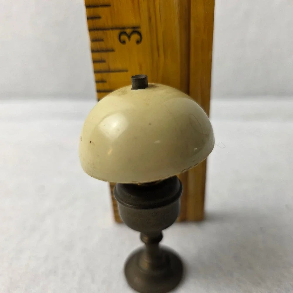 Vintage Miniature Brass Tone Desk Lamp Dome Shade Dollhouse Accessory 2.75